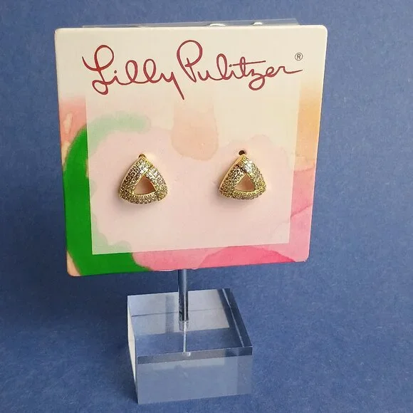 Lilly Pulitzer Triangle Exquisite Stud Earrings Gold Tone Minimalist - Picture 1 of 5